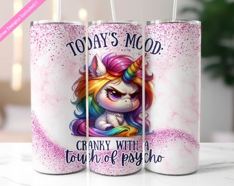 Envoltorio para vaso de unicornio gruñón de 20 oz: Diseño PNG sarcástico (descarga digital)