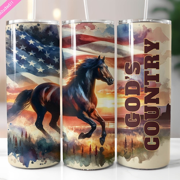 God's Country Western 20 oz Skinny Tumbler Wrap Sublimation Design, Patriotic America Tumbler, Digital Download PNG