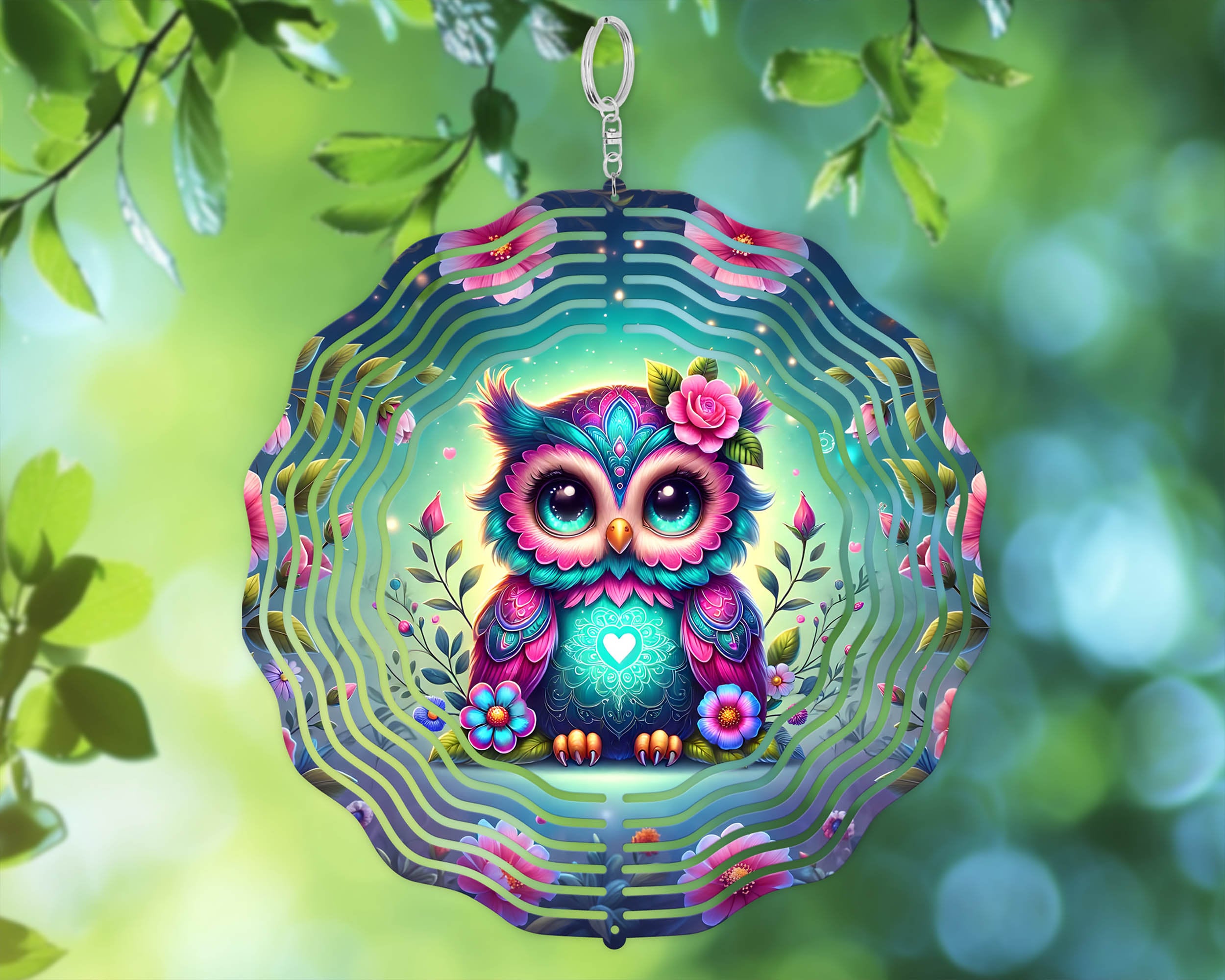 Cute Winter Owls Wind Spinner PNG Sublimation Design Template, Owl Lovers Gift, Digital Download