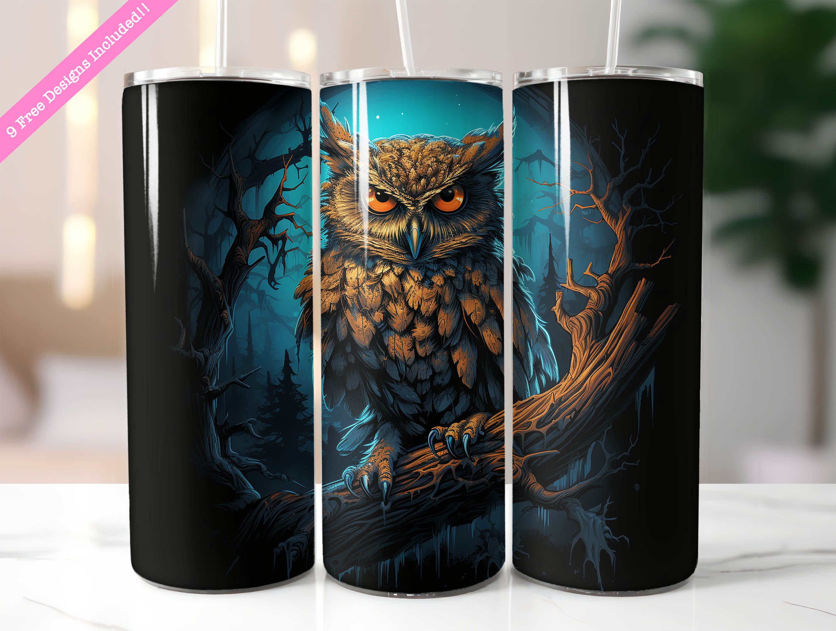 Halloween Owl Tumbler Wrap, 20 oz Skinny Tumbler Sublimation Design (Digital Download PNG)