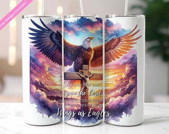 Wings As Eagles Christian Bible Verse Tumbler Wrap, 20 oz Skinny Tumbler Sublimation Design, Christian Tumbler, Digital Download PNG