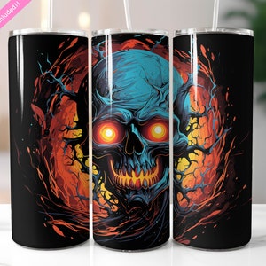 Skull Tumbler Wrap, 20 oz Skinny Tumbler Sublimation Design, Halloween, Gothic Tumbler, Digital Download PNG