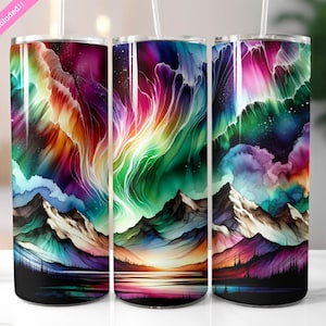 Alcohol Ink Northern Lights 20 oz Skinny Tumbler Wrap Sublimation Design, Aurora Borealis, Celestial Galaxy Tumbler, Digital Download PNG