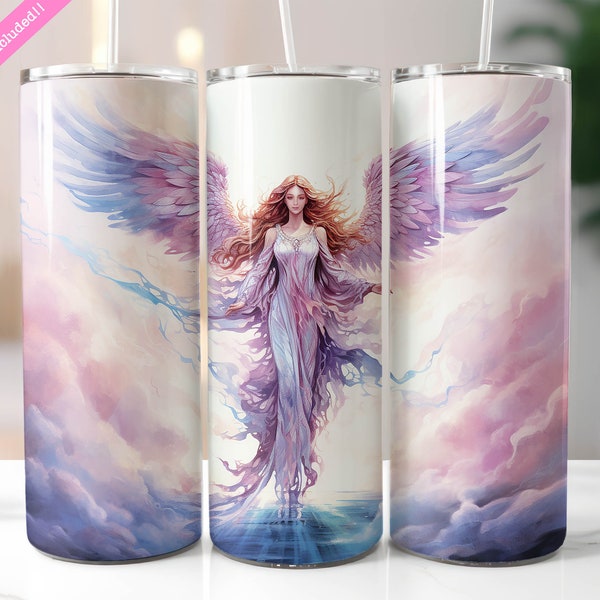 Heavenly Angel 20 oz Skinny Tumbler Wrap Sublimation Design, Digital Download PNG