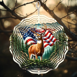 Hirsch Amerikanische Flagge Vaterländischen Wind Spinner PNG Sublimationsdesign Vorlage, Buck Hirsch Jagd Windspinner, digitaler Download