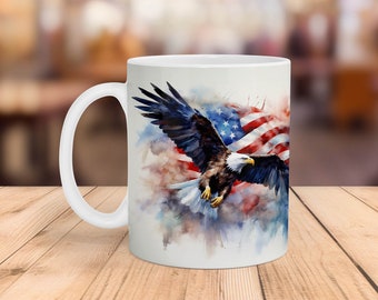 American Eagle Mug Wrap: Patriotic Watercolor Flag (Digital Download)