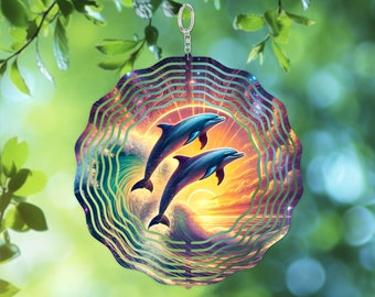 Dolphins Wind Spinner PNG Sublimation Design Template, Celestial Ocean Windspinner, Digital Download