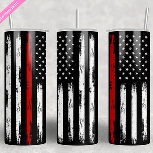 Thin Red Line Fire Fighter American Flag 20 oz Skinny Tumbler Wrap Sublimation Design, First Responder Gift, Digital Download PNG