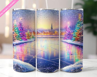 Winter Ice Skating Tumbler Wrap: Christmas Landscape (Digital Download PNG)