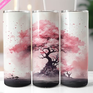 Cherry Blossom Sakura 20 oz Skinny Tumbler Wrap Sublimation Design, Digital Download PNG