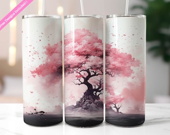 Diseño de sublimación para vaso delgado de 20 oz con diseño de flor de cerezo Sakura, descarga digital PNG