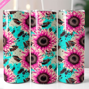 Retro Sunflower 20 oz Skinny Tumbler Wrap Sublimation Design, Boho Tumbler, Animal Print Tumbler, Digital Download PNG
