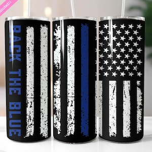 Back the Blue Police Officer 20 oz Skinny Tumbler Wrap Sublimation Design, First Responder Design, Digital Download PNG