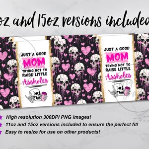 Funny Mom Mug Wrap: Retro Skull Design (Digital Download) image 3
