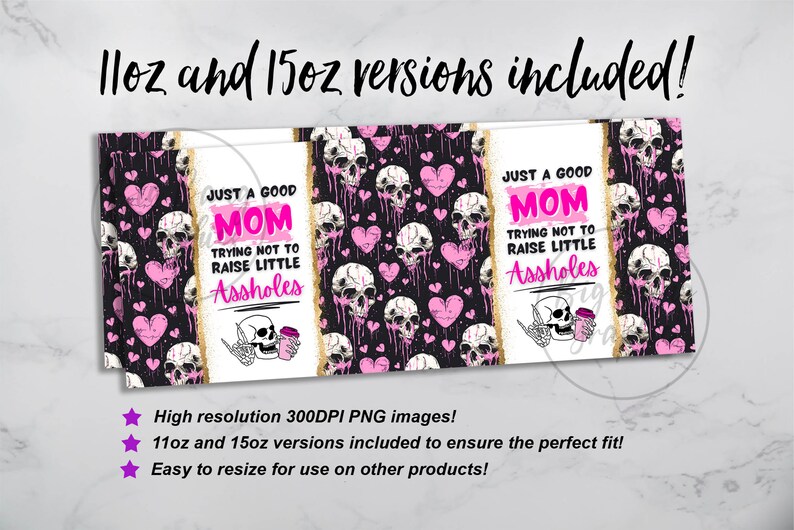 Funny Mom Mug Wrap: Retro Skull Design (Digital Download) image 3