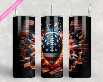 Patriotic Football Tumbler Wrap: American Flag 3D Design (Digital Download PNG)