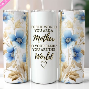 Blue Floral Mom Tumbler Wrap: Mother&#39;s Day 20oz Skinny Tumbler (Digital Download PNG)