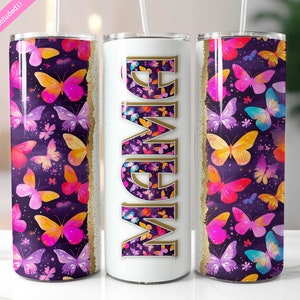 Diseño de sublimación para vaso Butterfly Mama de 20 oz (descarga digital PNG)