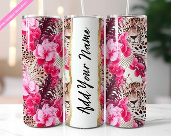 Envoltura para vaso con estampado de leopardo: Diseño personalizado de vaso delgado de 20 oz (descarga digital PNG)