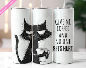 Design de sublimação para embalagem de copo de café de gato engraçado de 20 onças (download digital PNG)