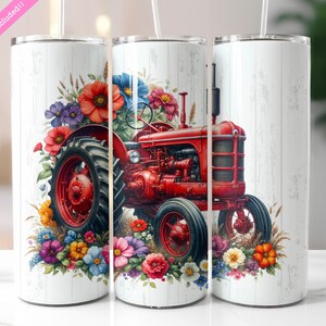 Old Vintage Tractor 20 oz Skinny Tumbler Wrap Sublimation Design, Rustic Ranch Red Tractor, Farmer Gift, Digital Download PNG