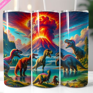 Dinosaurs 20 oz Skinny Tumbler Wrap Sublimation Design, Dinosaur Tumbler, Tumbler Wrap For Kids, Digital Download PNG