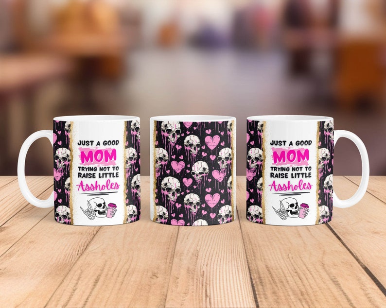 Funny Mom Mug Wrap: Retro Skull Design (Digital Download) image 4