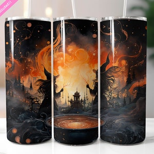 Witches Casting Spells 20 oz Skinny Tumbler Wrap Sublimation Design, Digital Download PNG