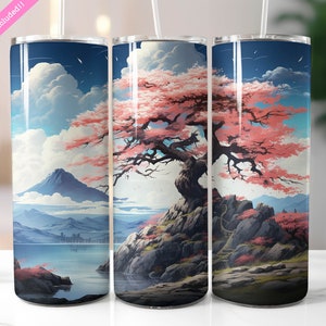Japanese Cherry Blossom 20 oz Skinny Tumbler Wrap Sublimation Design, Sakura Tumbler, Digital Download PNG