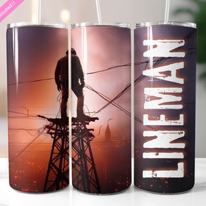Lineman 20 oz Skinny Tumbler Wrap Sublimation Design, Lineman Life, Blue Collar Design, Digital Download PNG