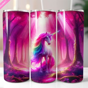Rainbow Unicorn 20 oz Skinny Tumbler Wrap Sublimation Design, Glitter Tumbler, Tumbler Wrap For Kids, Digital Download PNG