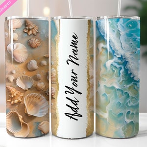 Beach and Shells 20 oz Skinny Tumbler Wrap Sublimation Design, Beach Tumbler, Add Your Own Text Name Monogram, Digital Download PNG