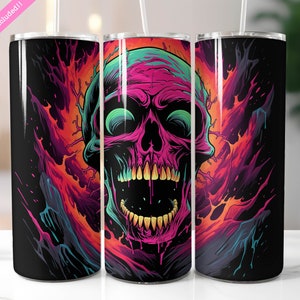 Grinning Skull Tumbler Wrap, 20 oz Skinny Tumbler Sublimation Design, Halloween, Gothic Tumbler, Digital Download PNG