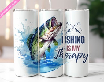Fishing Is My Therapy 20oz Tumbler Wrap Sublimation Design (Digital Download PNG)