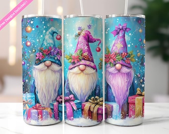 Christmas Gnomes Tumbler Wrap: 20 oz Skinny Tumbler Sublimation Design (Digital Download PNG)