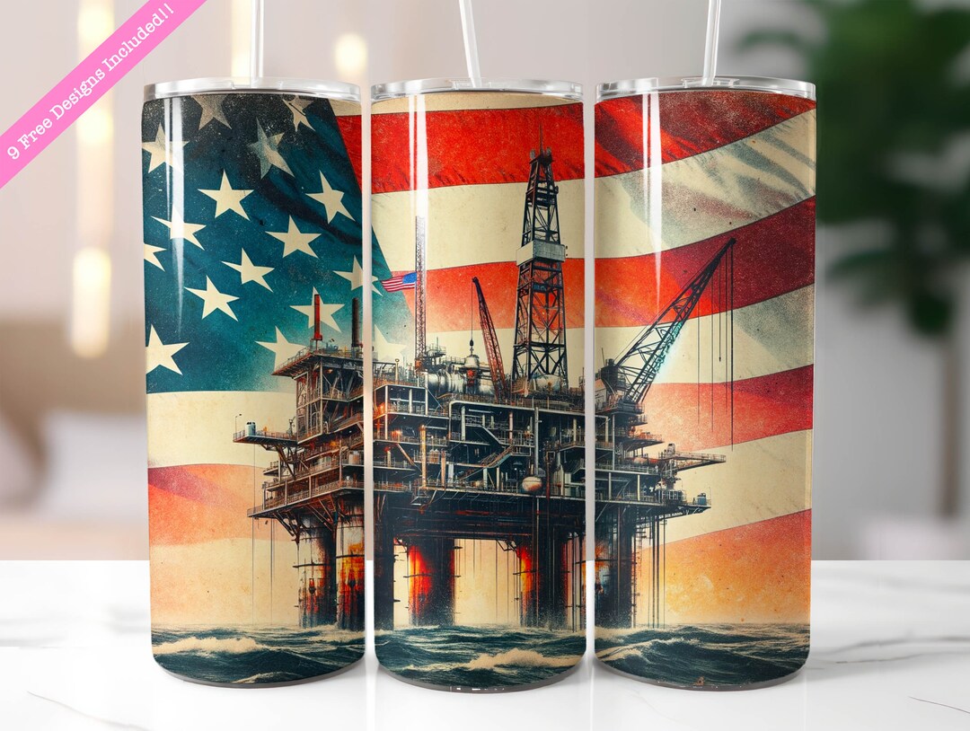 Oil Rig Wrapping Paper Patriotic Oil Rig American Flag 20 Oz Tumbler Wrap (digital Download ...