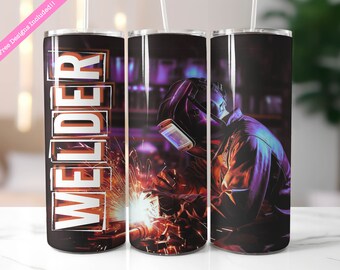 Welder Tumbler Wrap Sublimation Design: Blue Collar Life (Digital Download PNG)