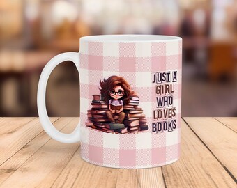 Book Lover Mug Wrap: Girl Reading PNG Sublimation Design (Digital Download)