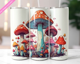 Mushrooms 20 oz Skinny Tumbler Wrap Sublimation Design, Wildflower Cottagecore, Digital Download PNG