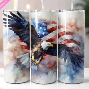 Patriotic American Eagle 20 oz Skinny Tumbler Wrap Sublimation Design, Digital Download PNG