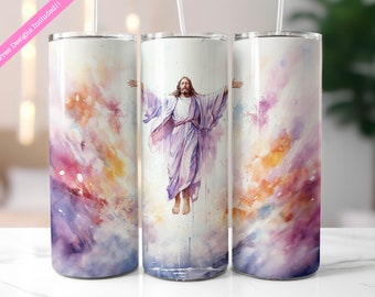 Christian Bible Jesus Tumbler Wrap, 20 oz Skinny Tumbler Sublimation Design, Jesus Ascends To Heaven, Digital Download PNG