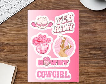 Girly Pink Western Sticker sheet, Cowboy hat stickers, Cowgirl sticker