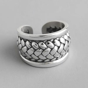 Chunky Silver Ring - Wide Band Boho Ring - Wide Thumb Band Ring - Adjustable Sterling Silver Ring for Women