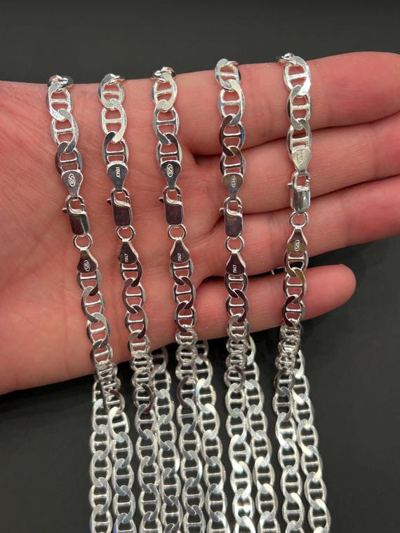 925 Sterling Silver Mariner Link Chain Necklace for Men – Italian