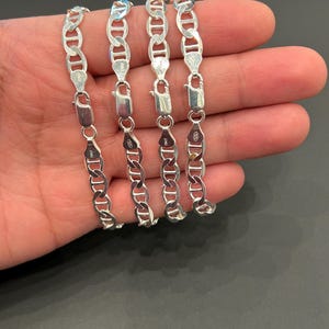 Sterling Silver Flat Mariner Bracelet for Men - 925 Sterling Silver Anchor Chain Bracelet - Special Gift for Him