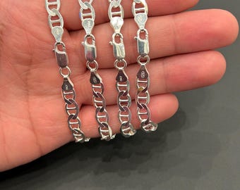 925 Sterling Silver Flat Mariner Anchor Chain Bracelet – Unisex Nautical Jewelry