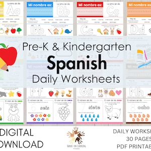 Preschool & Kindergarten Morning Starters Worksheets in Spanish | Montessori Material | Digital Download | Toddler Busy Worksheets