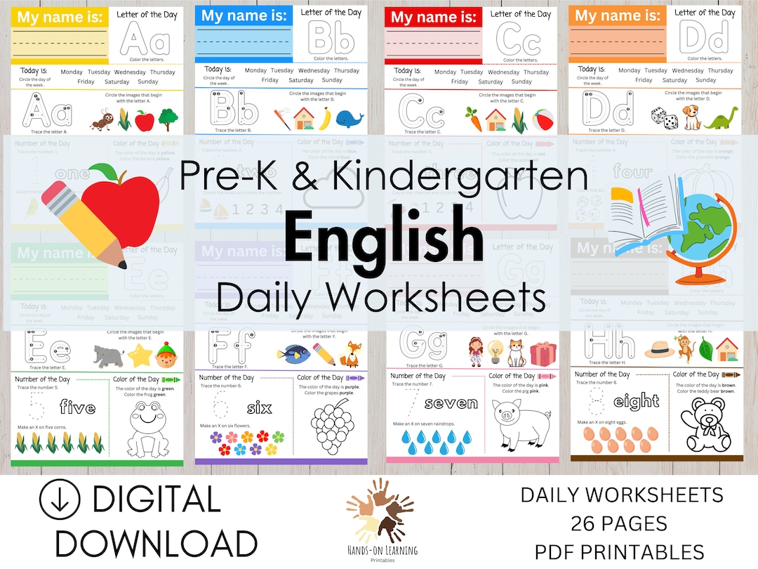 Preschool &amp; Kindergarten Morning Starters Worksheets in English ...