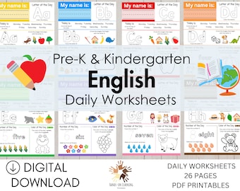 Preschool & Kindergarten Morning Starters Worksheets in English | Montessori Material | Digital Download | Toddler Busy Worksheets