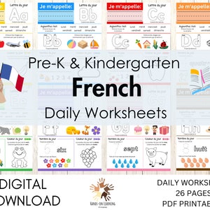 Preschool & Kindergarten Morning Starters Worksheets in French | Montessori Material | Digital Download | Toddler Busy Worksheets